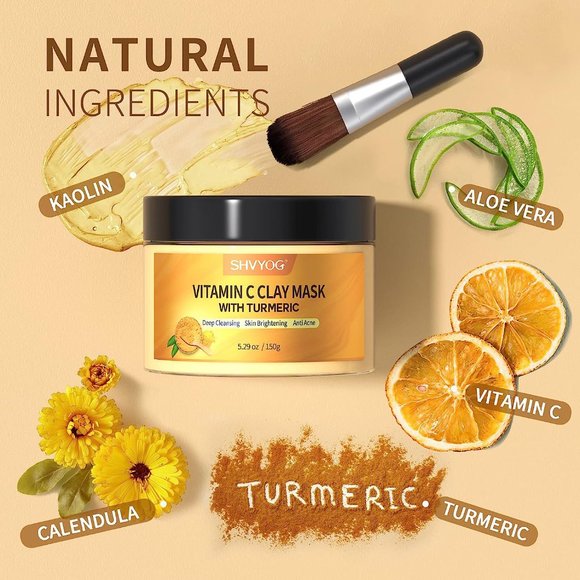 SHVYOG Turmeric Vitamin C Clay Mask, Facial Mask with Kaolin Clay and Turmeric - Picture 4 of 6
